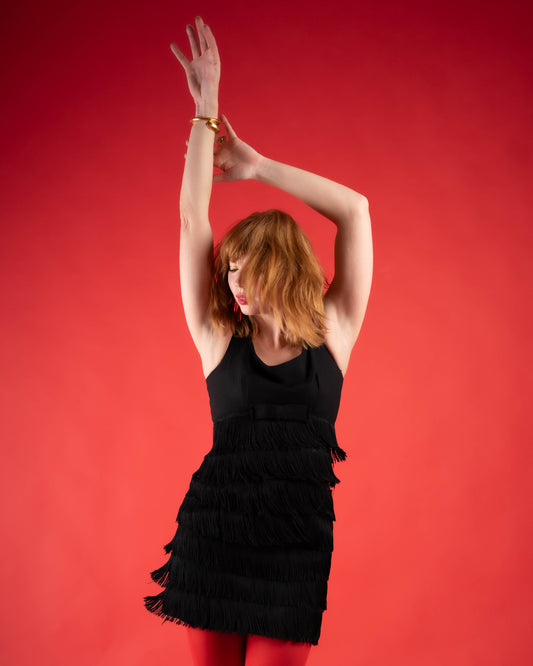 Black fringe 1960s party dress