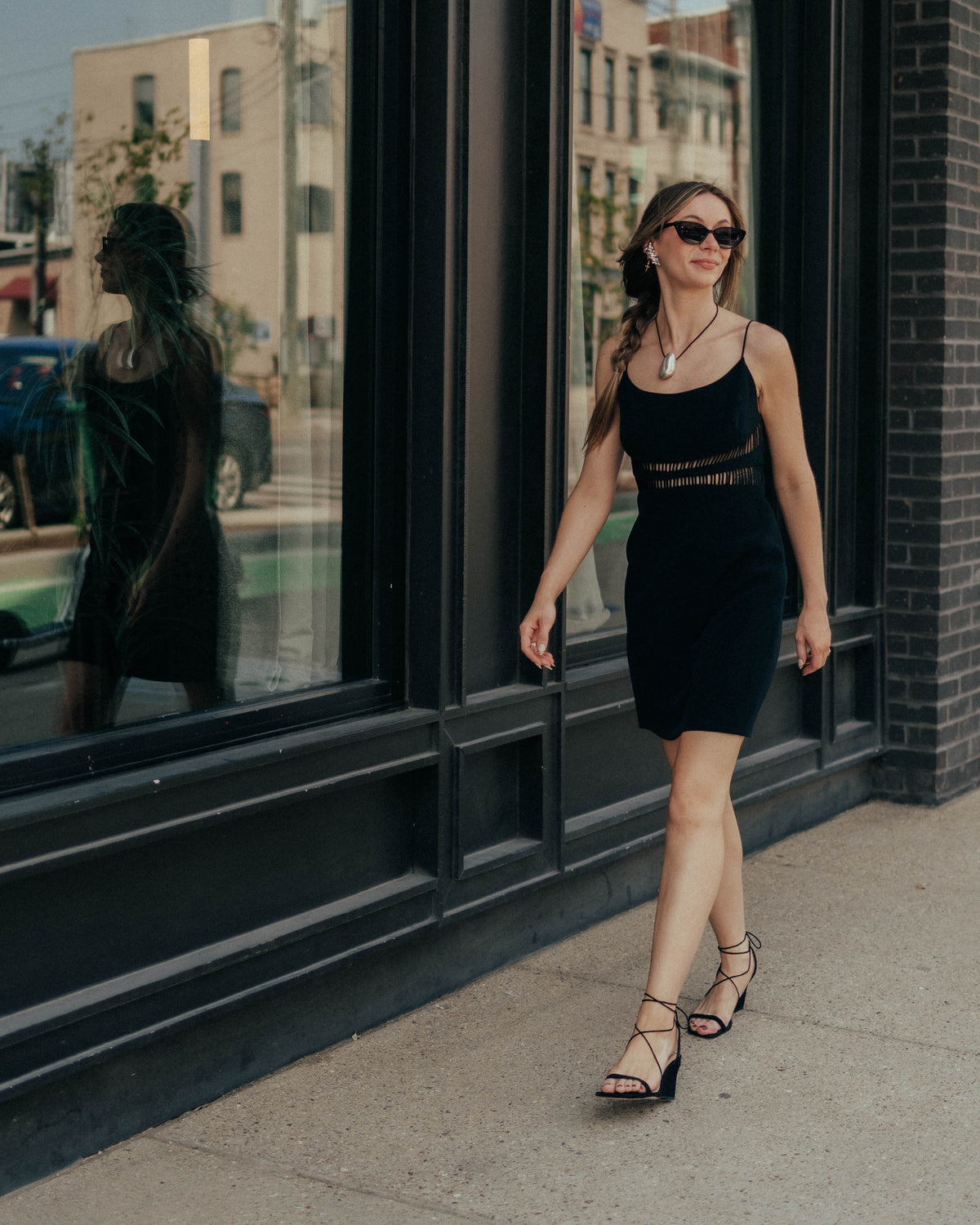 Caché black peekaboo midriff dress