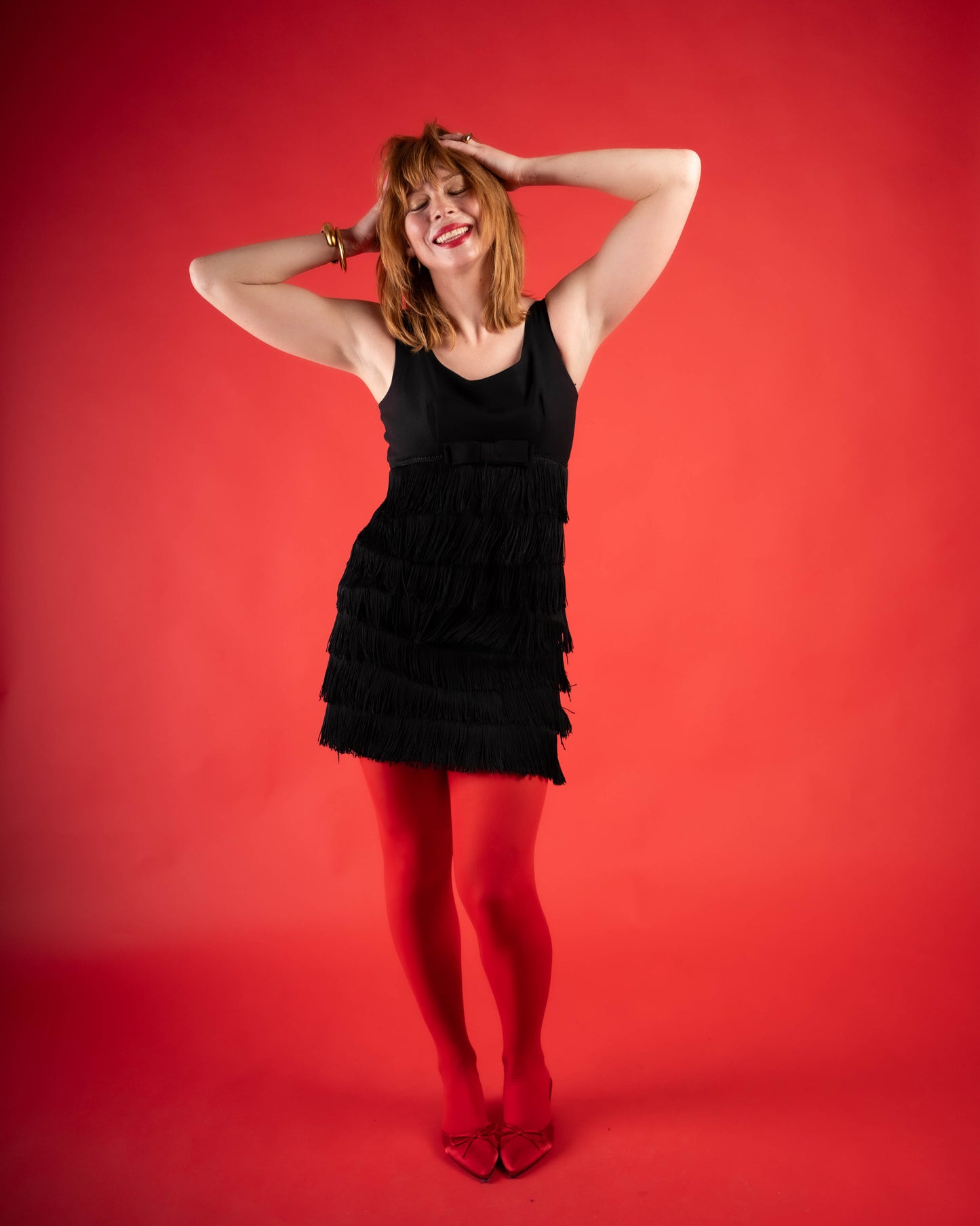 Black fringe 1960s party dress