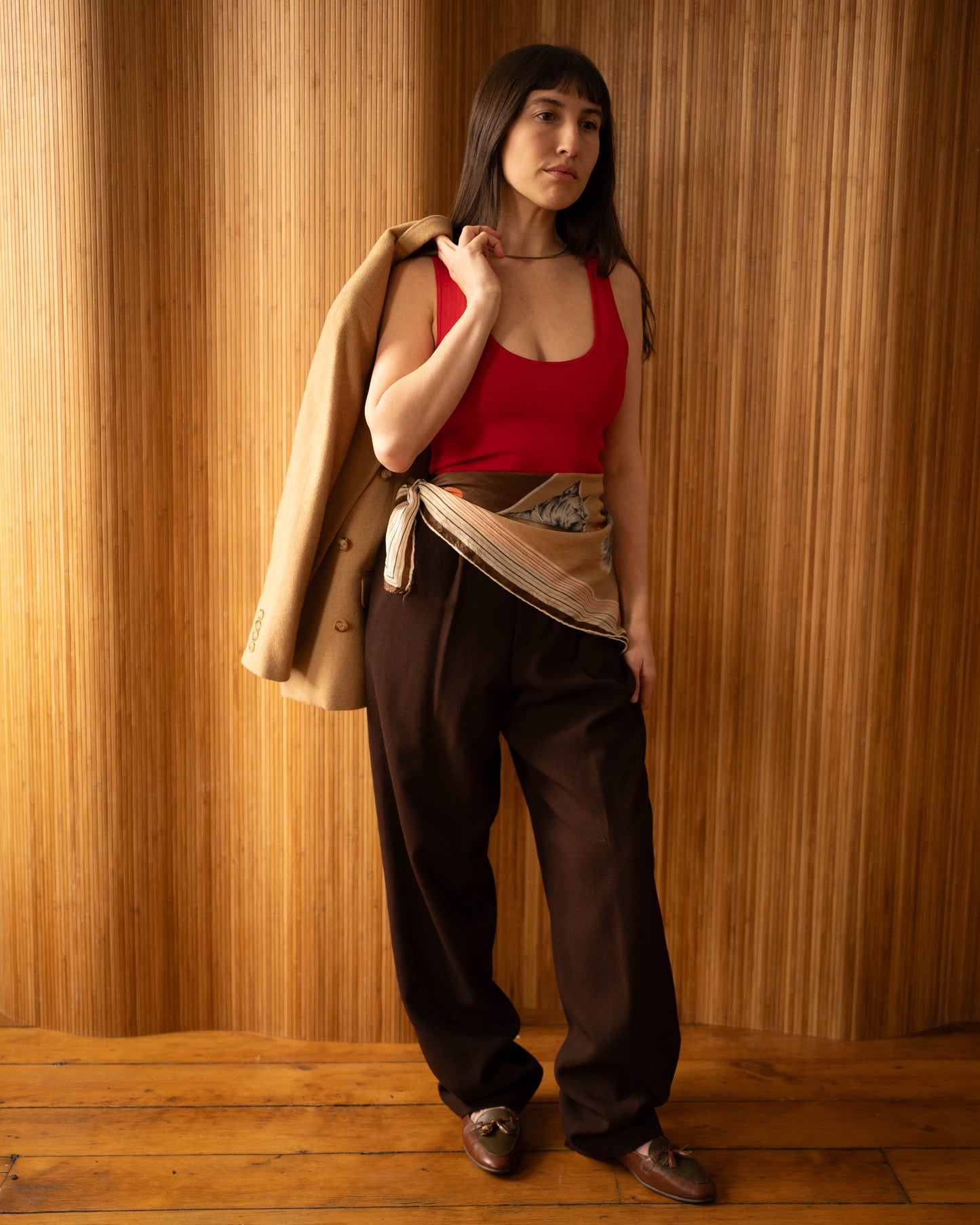 Chocolate brown rayon trousers