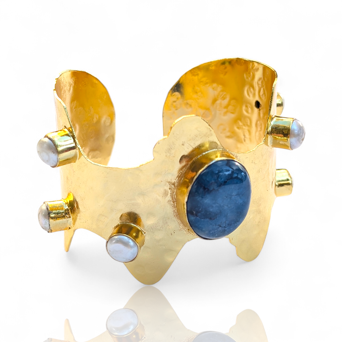 Blue Quartz Handmade Statement Gold Cuff Bracelet