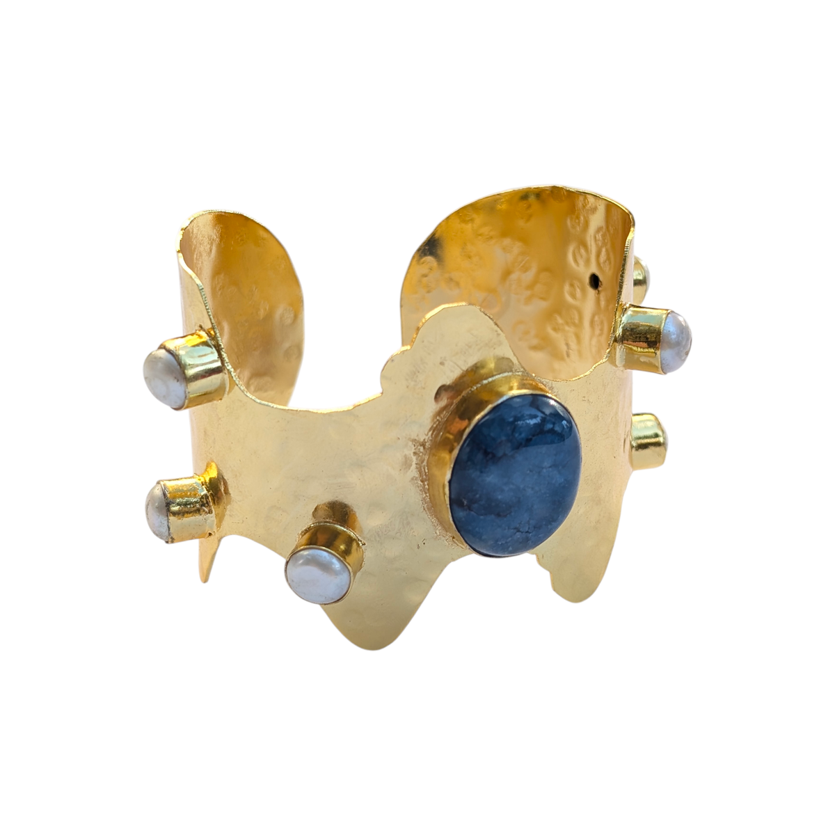 Blue Quartz Handmade Statement Gold Cuff Bracelet