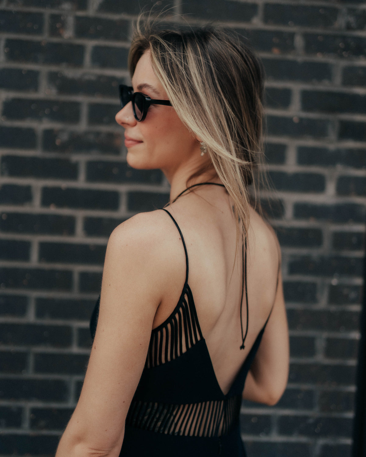 Caché black peekaboo midriff dress
