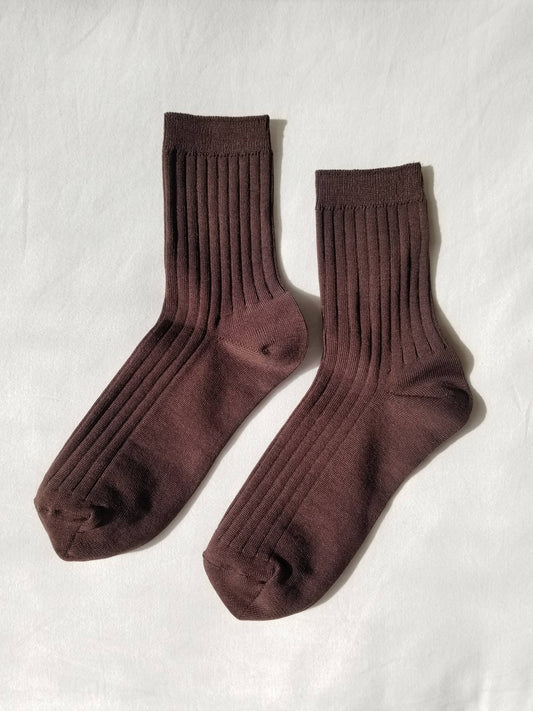 Her Socks - Mercerized Combed Cotton Rib: Coffee