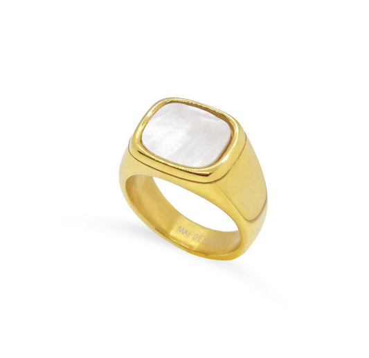 THEA GOLD PEARL SIGNET RING: 9