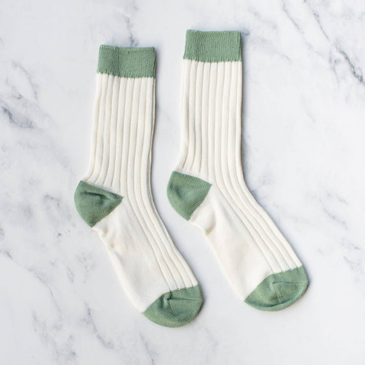 Women's 2 Tone Jacquard Casual Socks: Ivory/Sage