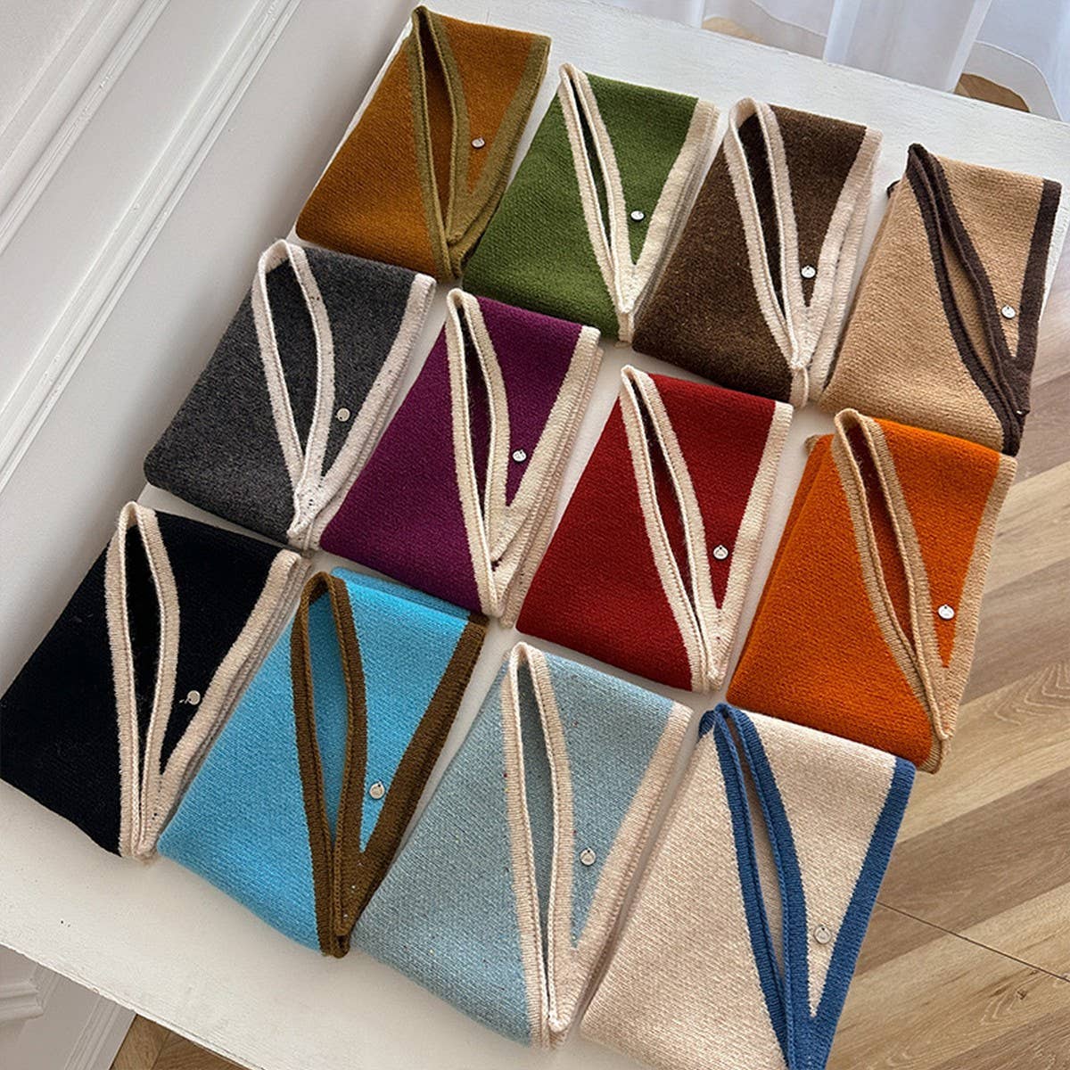 Colorblock Wool Knit Pull-Through Scarf - assorted colors
