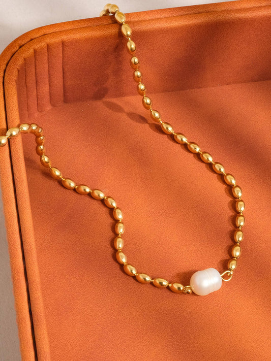 Vigne gold pearl ball chain necklace