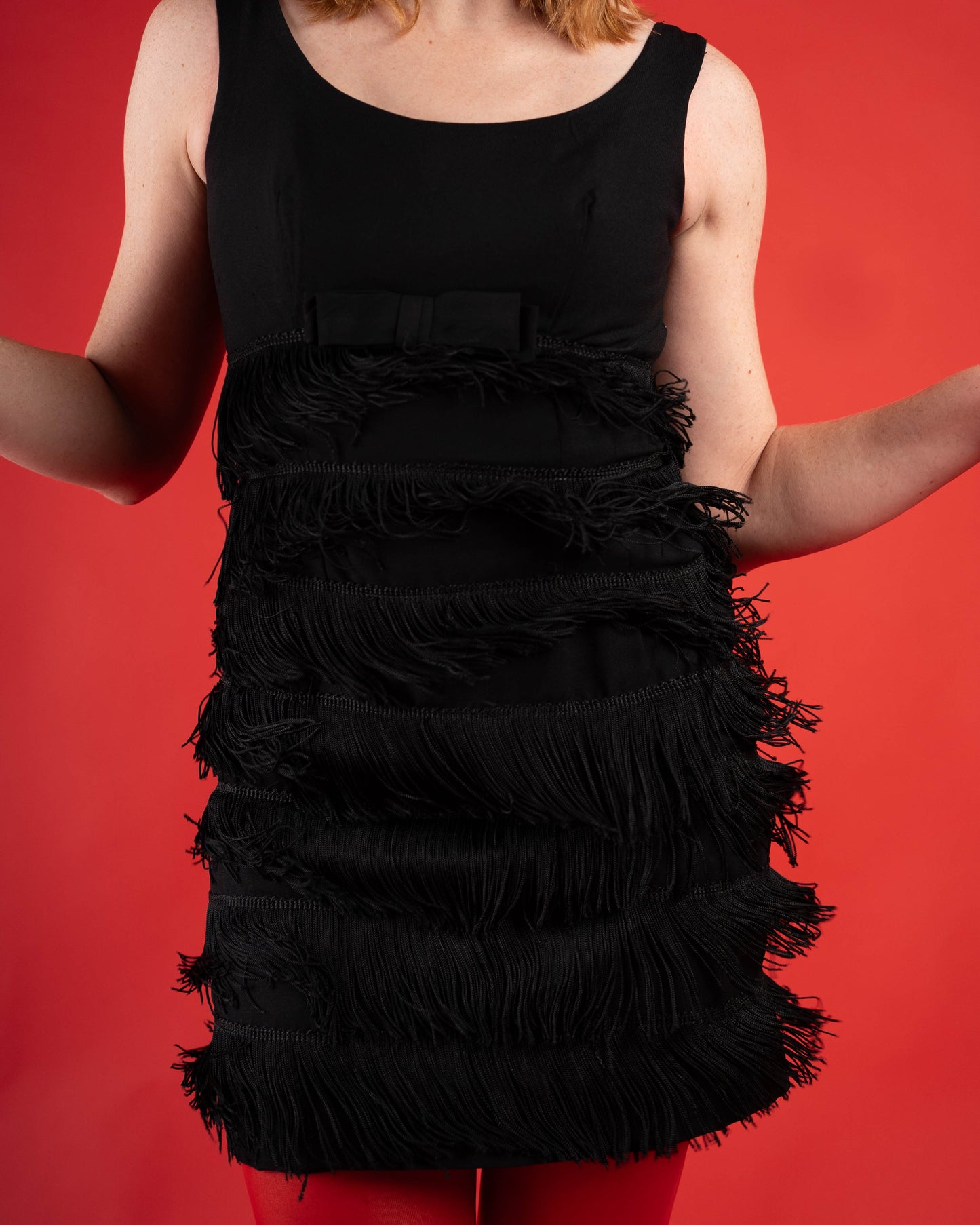 Black fringe 1960s party dress