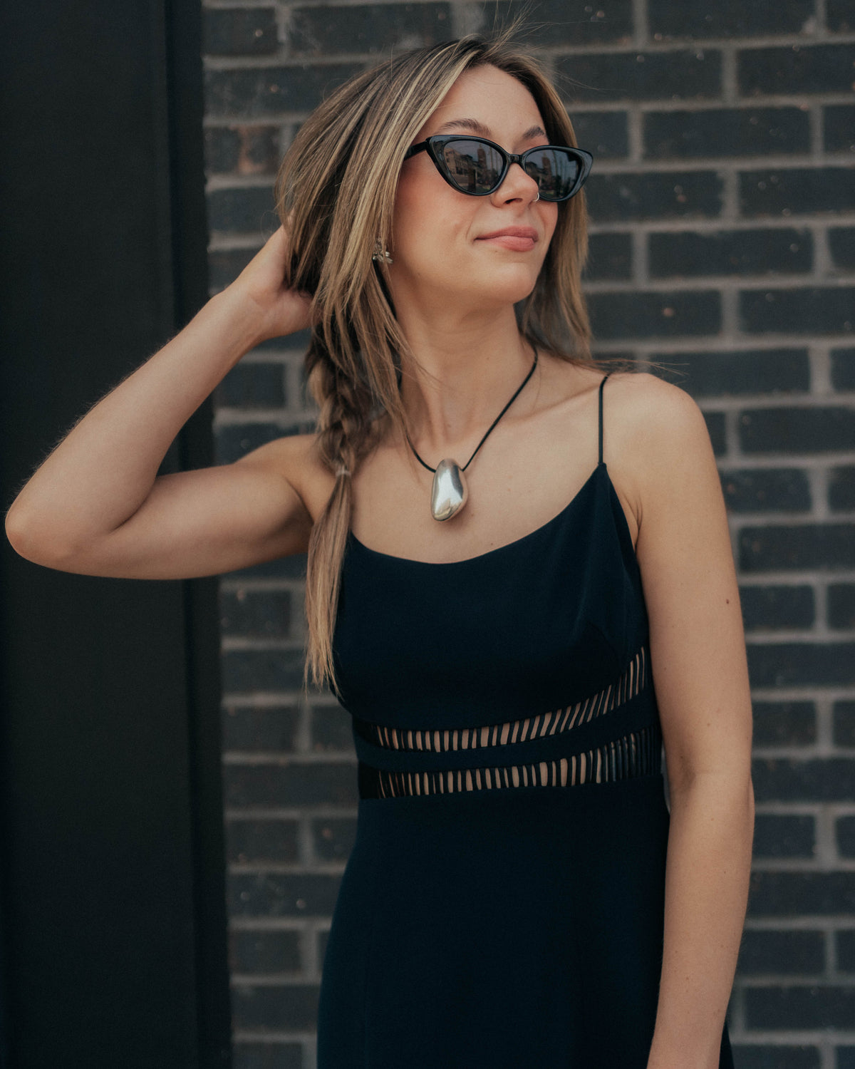 Caché black peekaboo midriff dress
