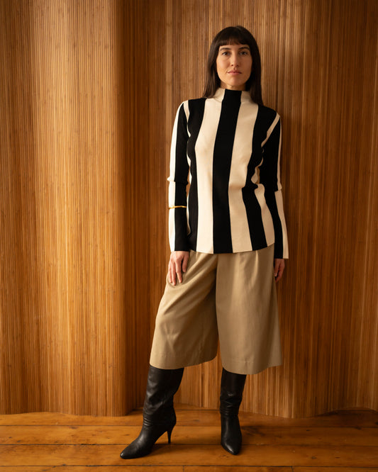 Akris striped mock neck knit top