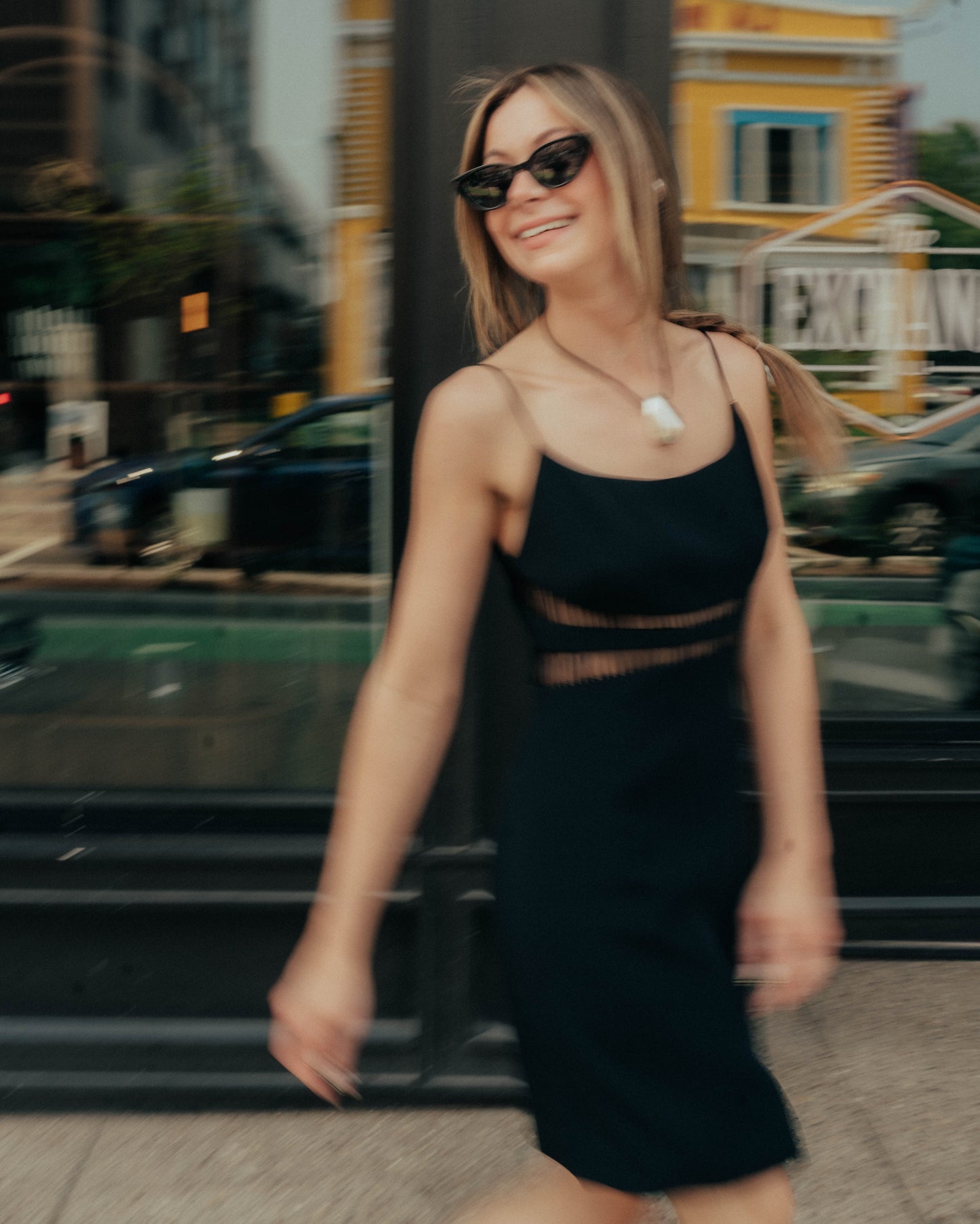 Caché black peekaboo midriff dress