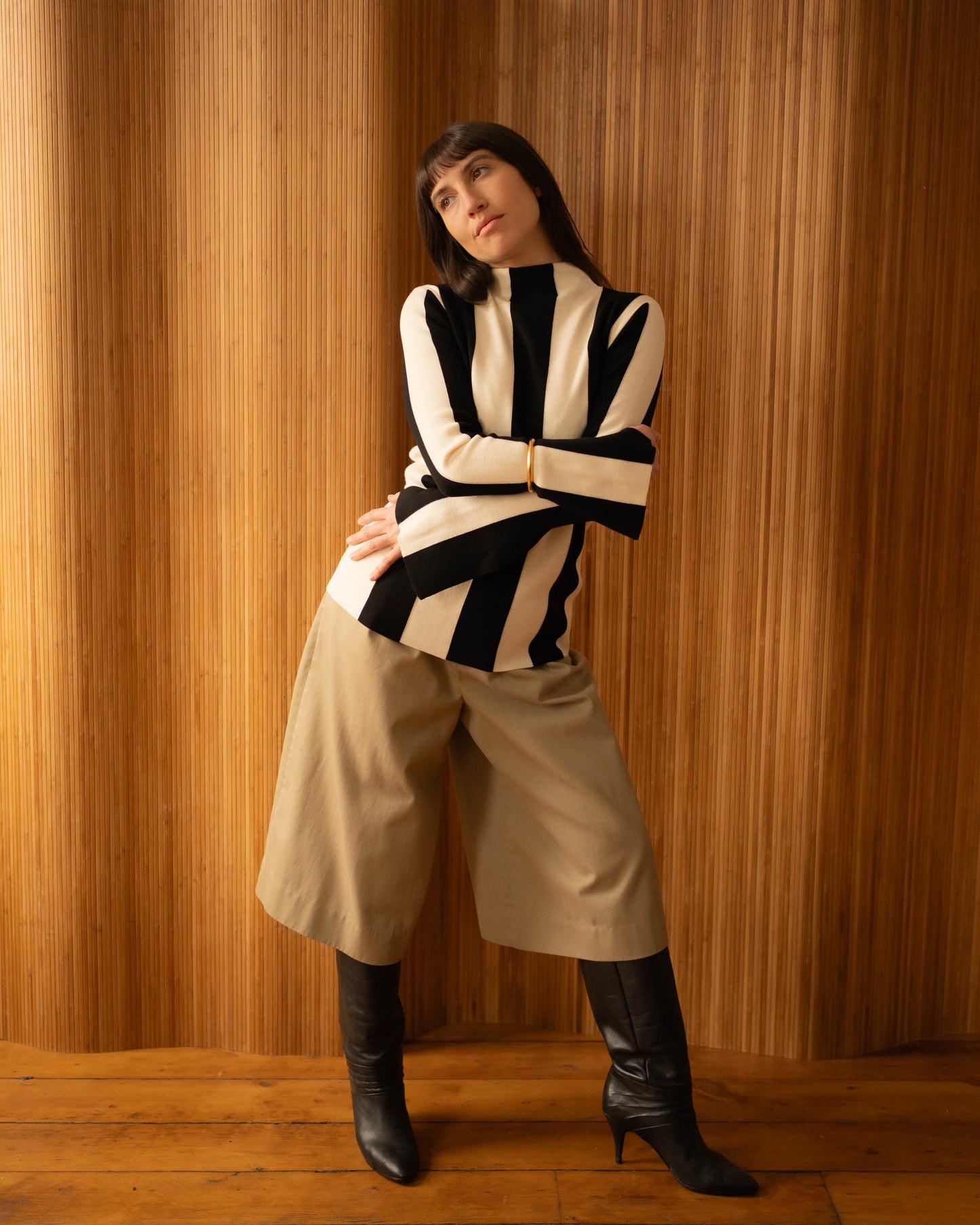 Akris striped mock neck knit top