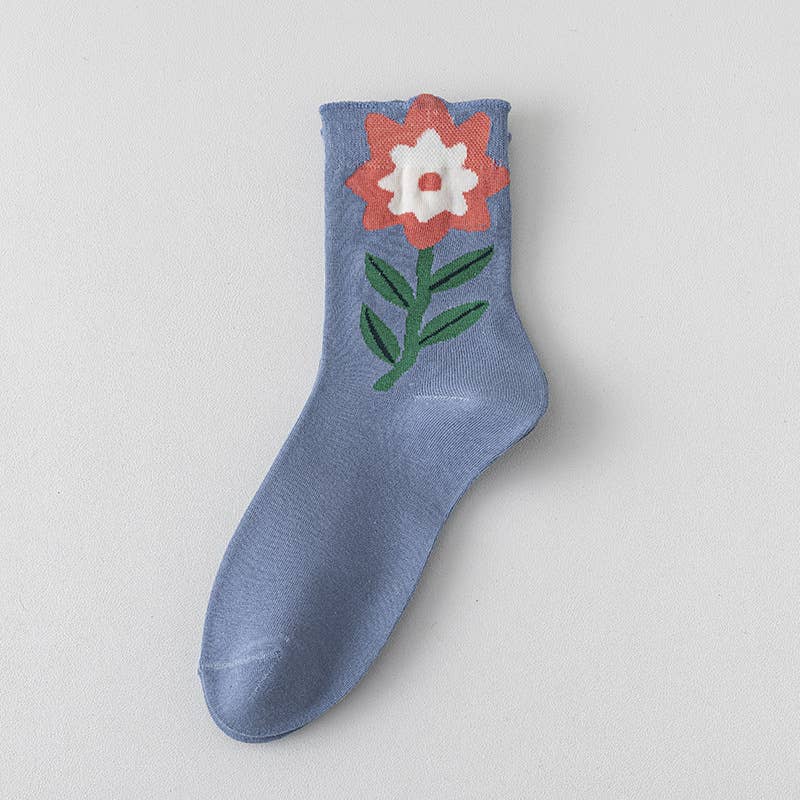 Solid flower-top socks