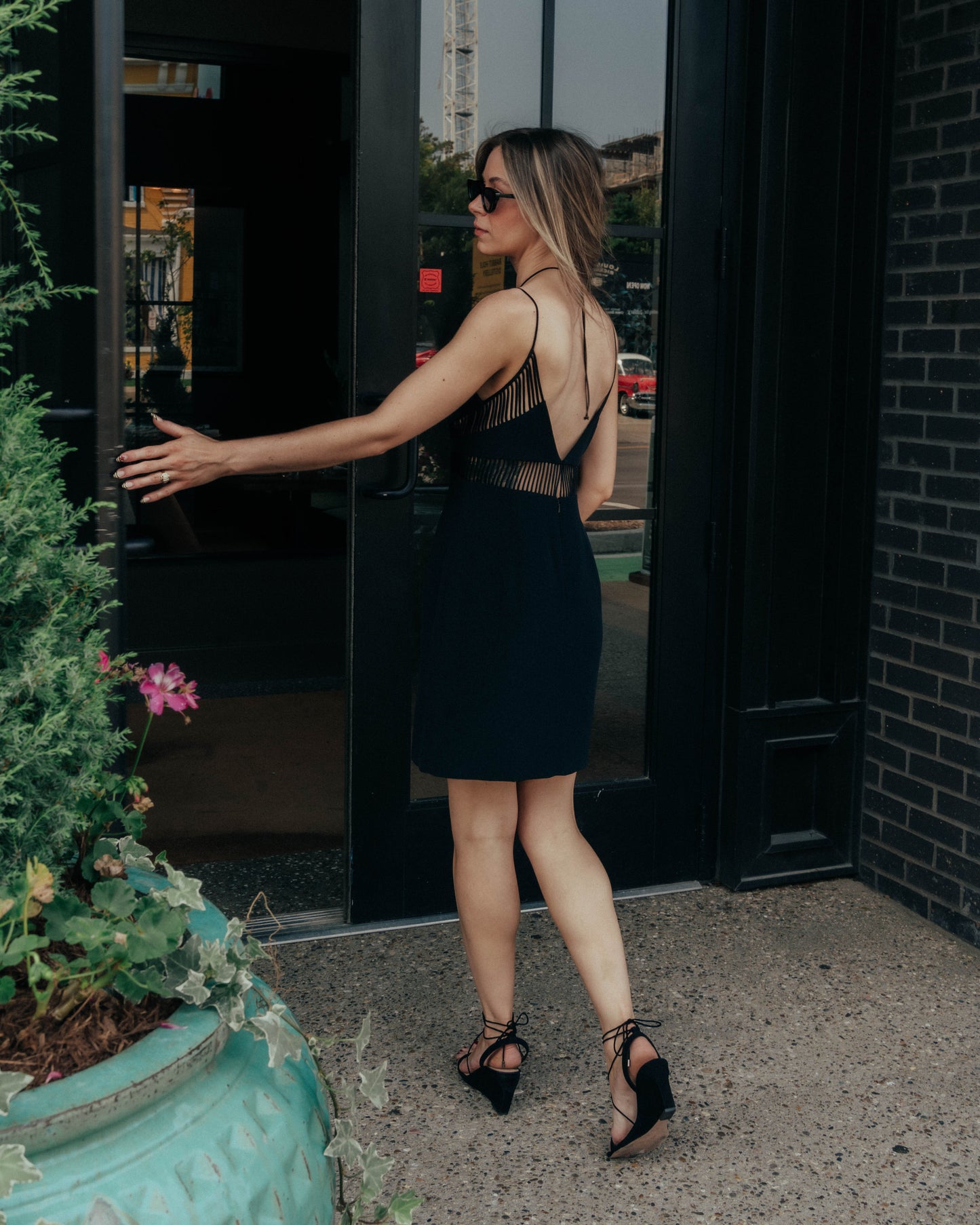 Caché black peekaboo midriff dress