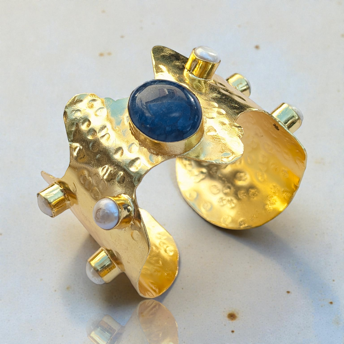 Blue Quartz Handmade Statement Gold Cuff Bracelet
