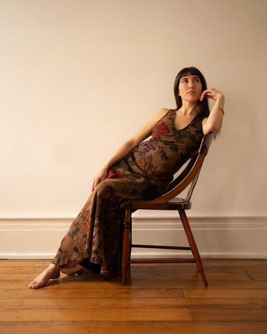 Ralph Lauren silk print bias gown