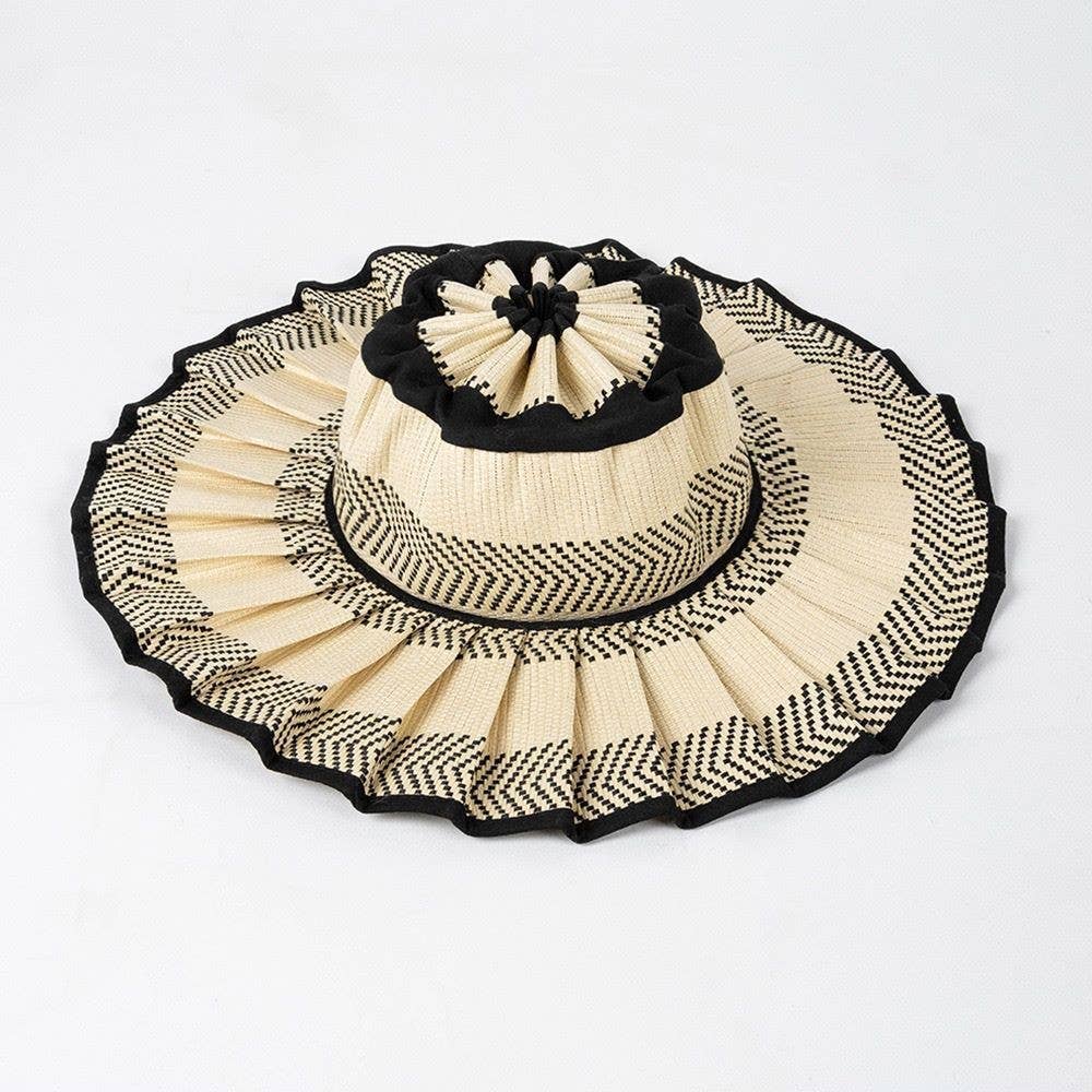 Checkered Straw Sun Hat: Coffee/navy/green