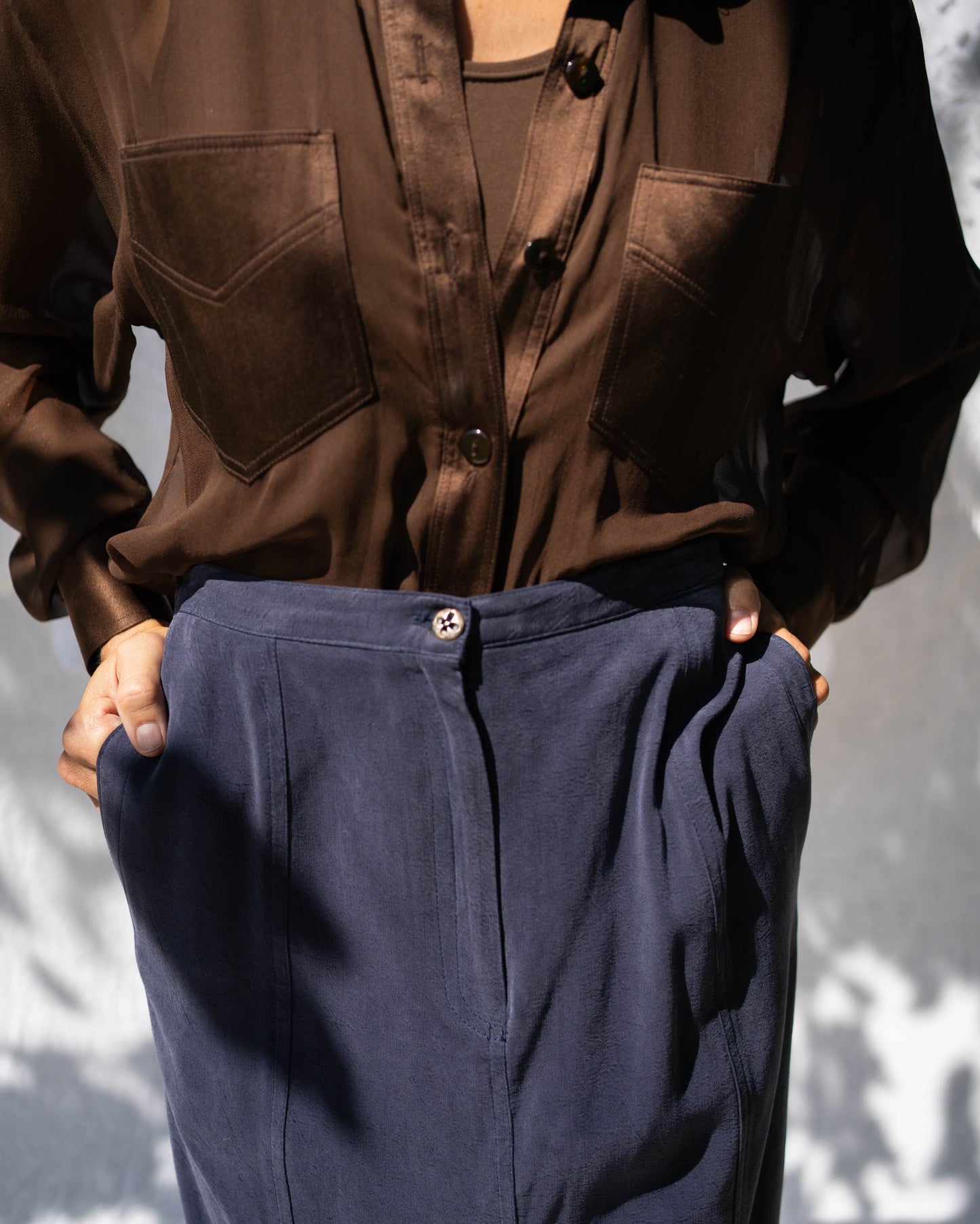 A'nue brown sheer silk bodysuit