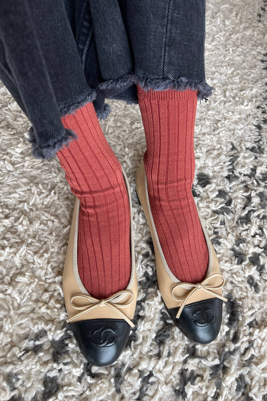 Her Socks - Mercerized Combed Cotton Rib: Terracotta