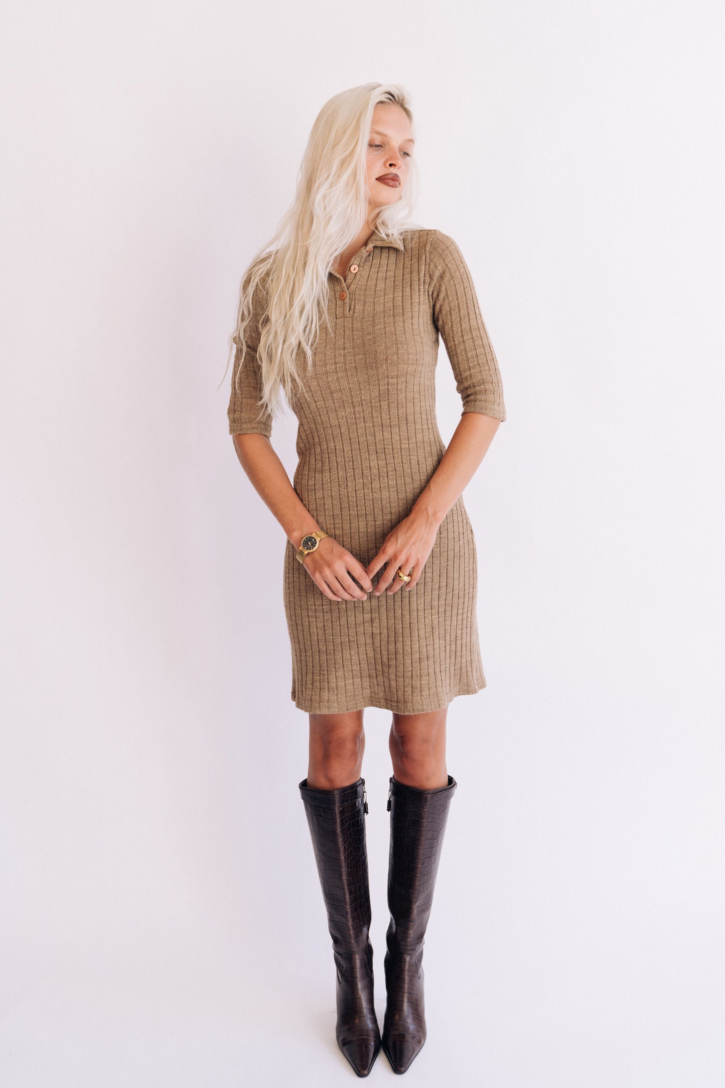 Byer Too! light brown ribbed sweater dress