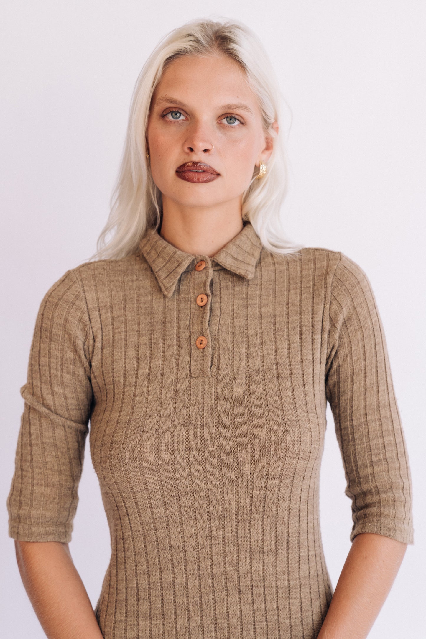 Byer Too! light brown ribbed sweater dress