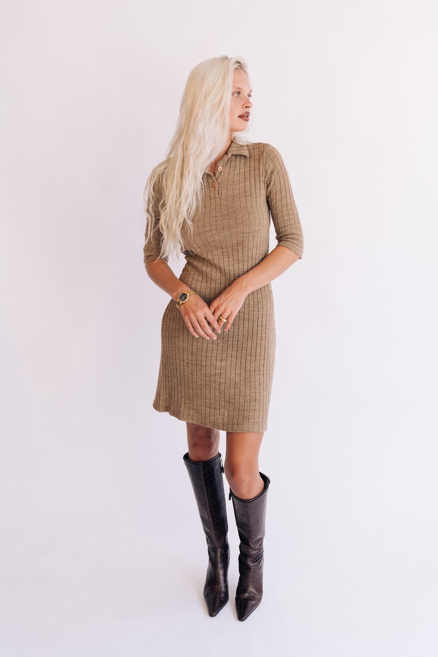 Byer Too! light brown ribbed sweater dress