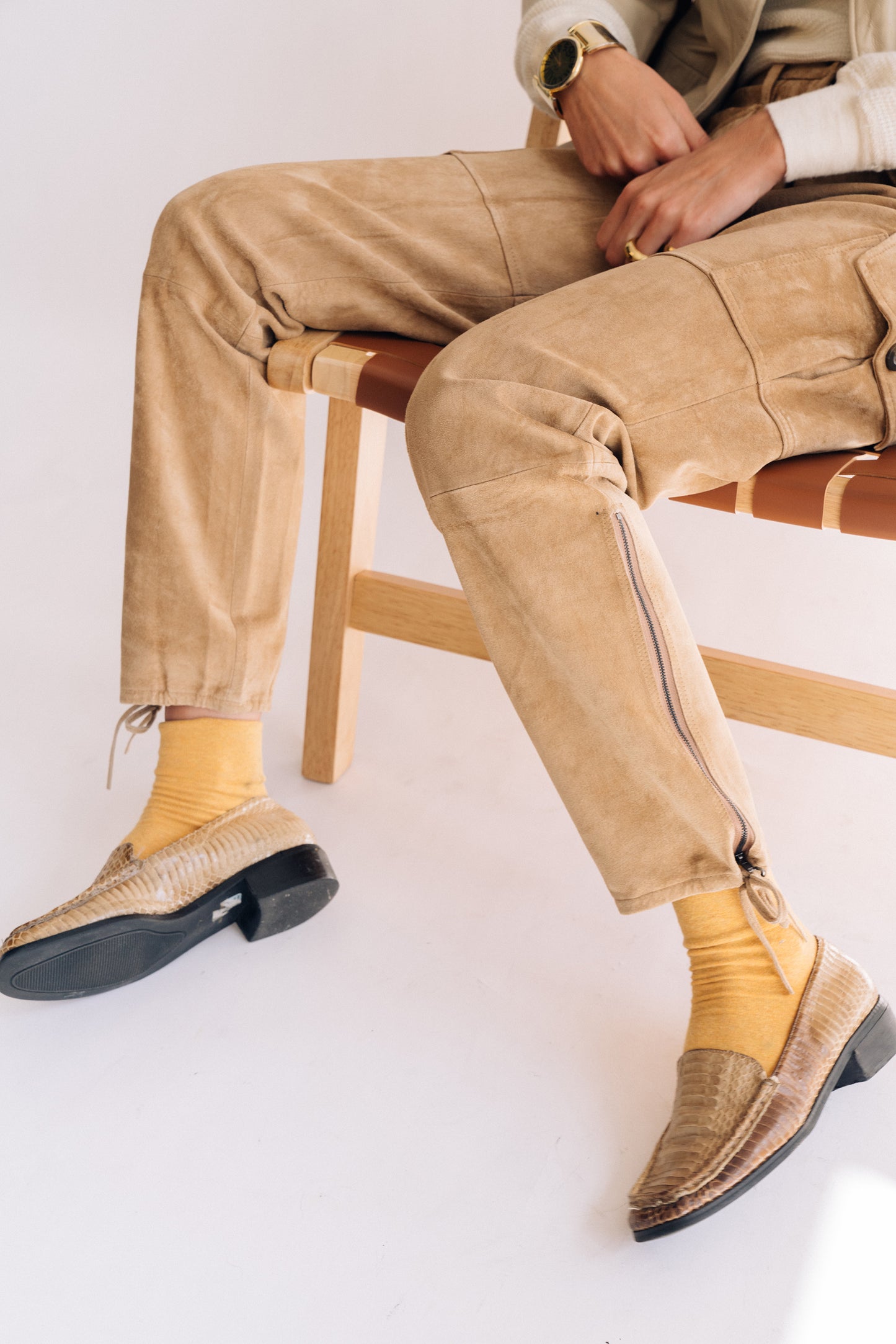 Camel suede cargo pants