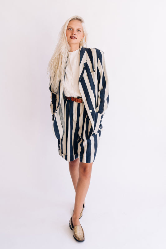 Jennifer Larke navy & oat striped short suit