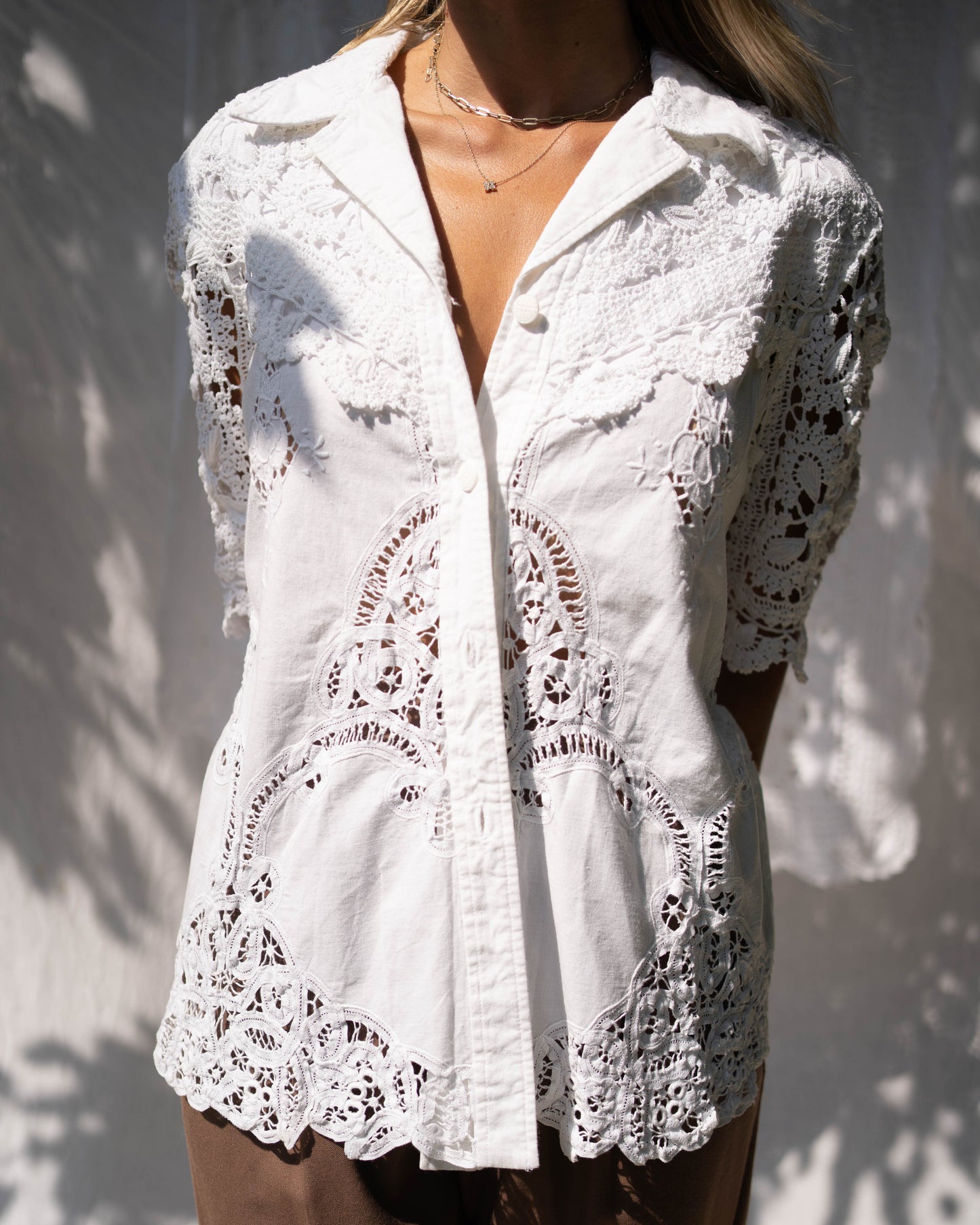 Lim's white crochet & cutwork shirt
