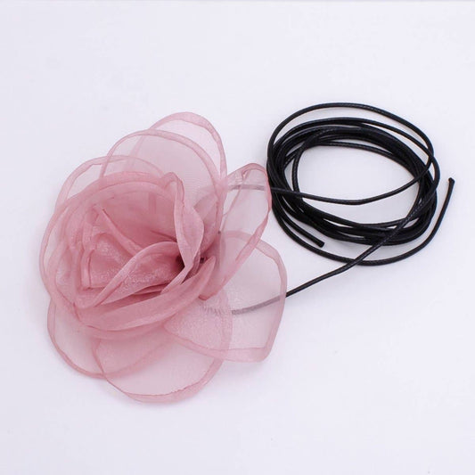 Handmade Mauve Pink Tulle Rose Necklace