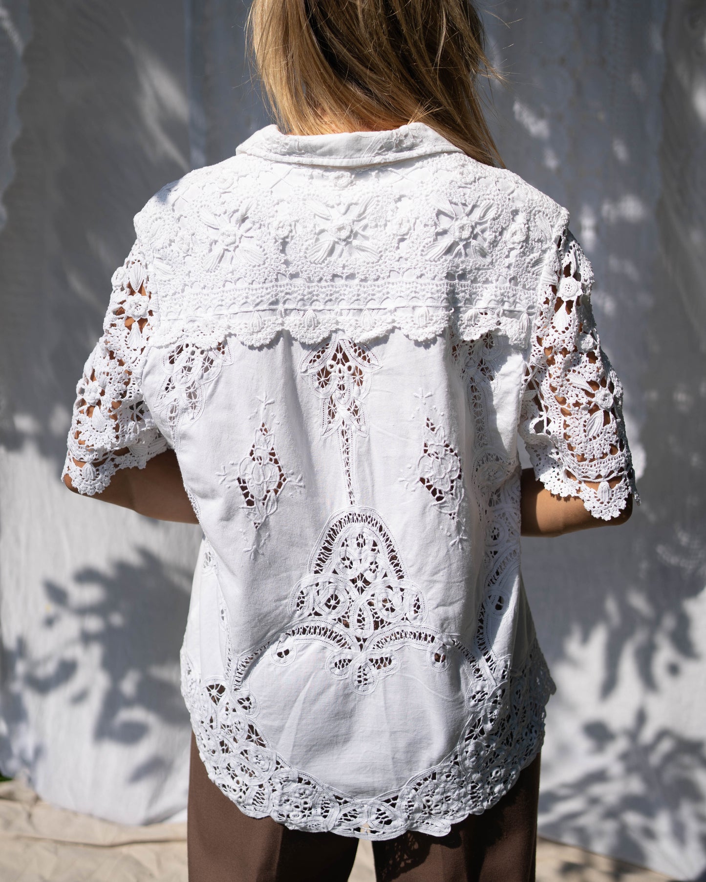 Lim's white crochet & cutwork shirt