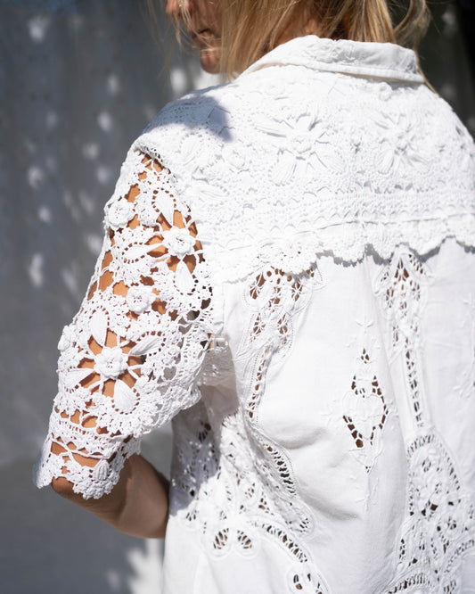 Lim's white crochet & cutwork shirt
