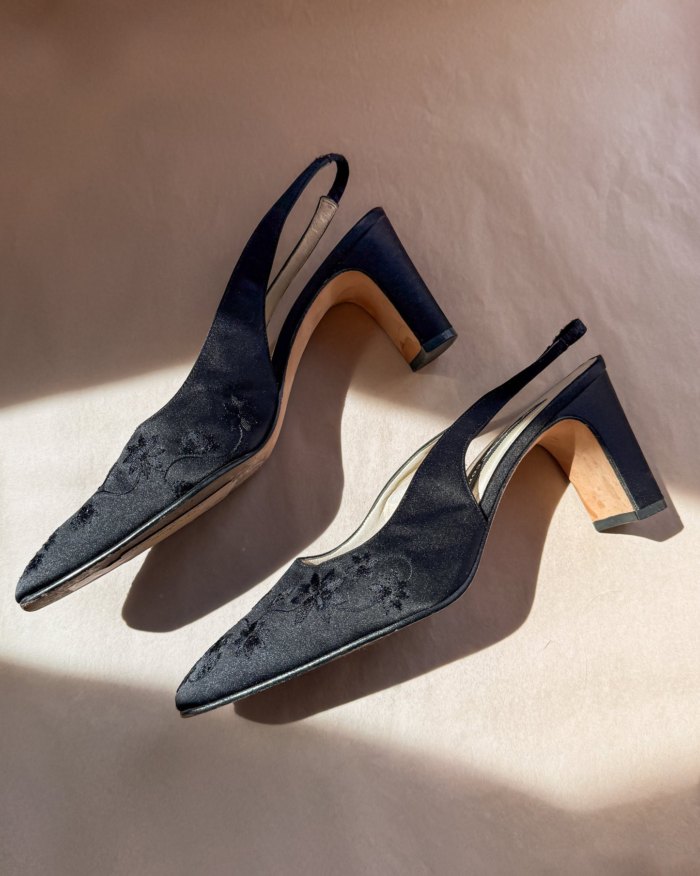 Nina black satin slingbacks