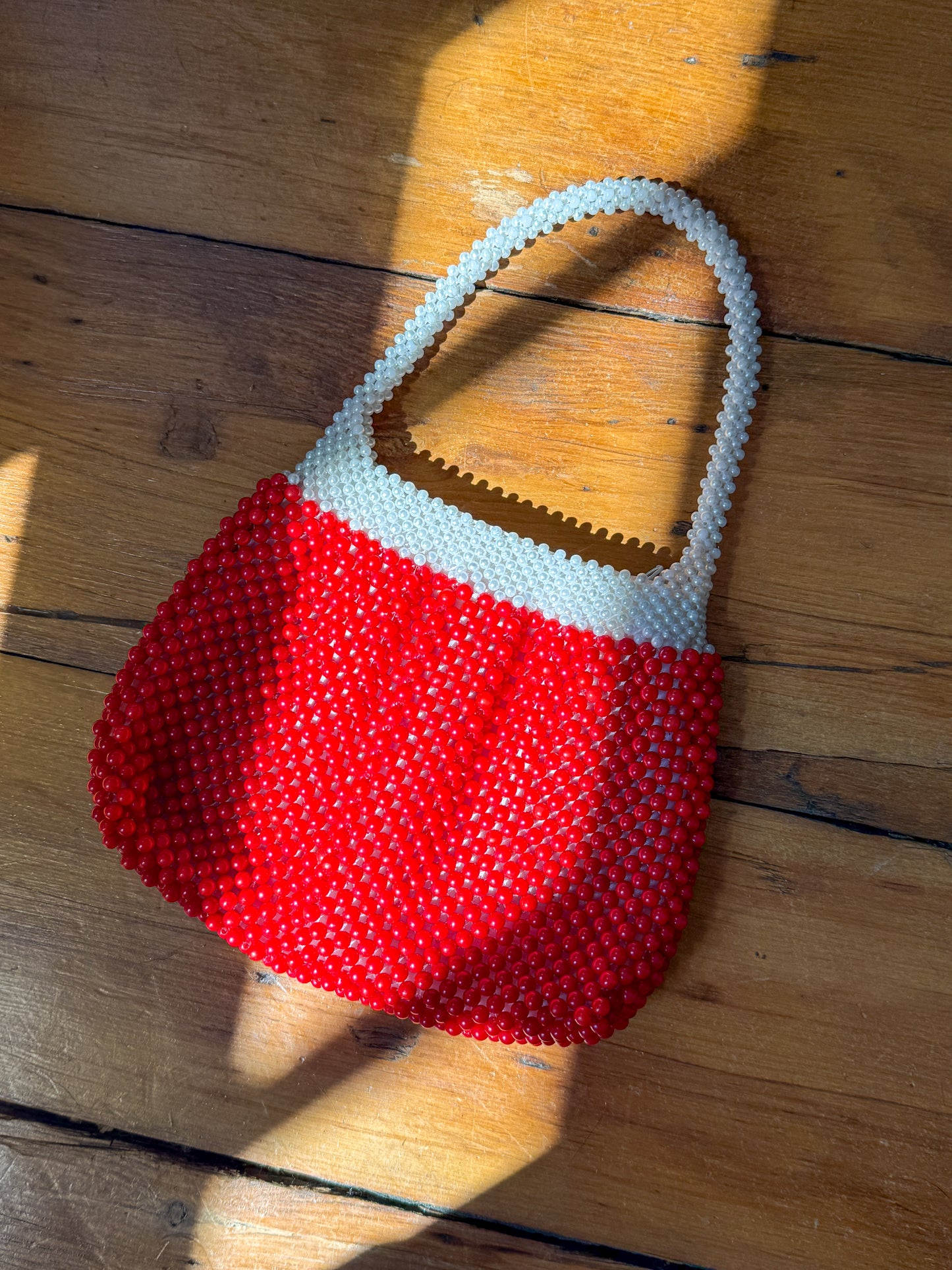 Red & pearl beaded handbag