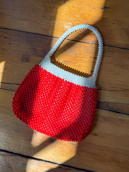 Red & pearl beaded handbag