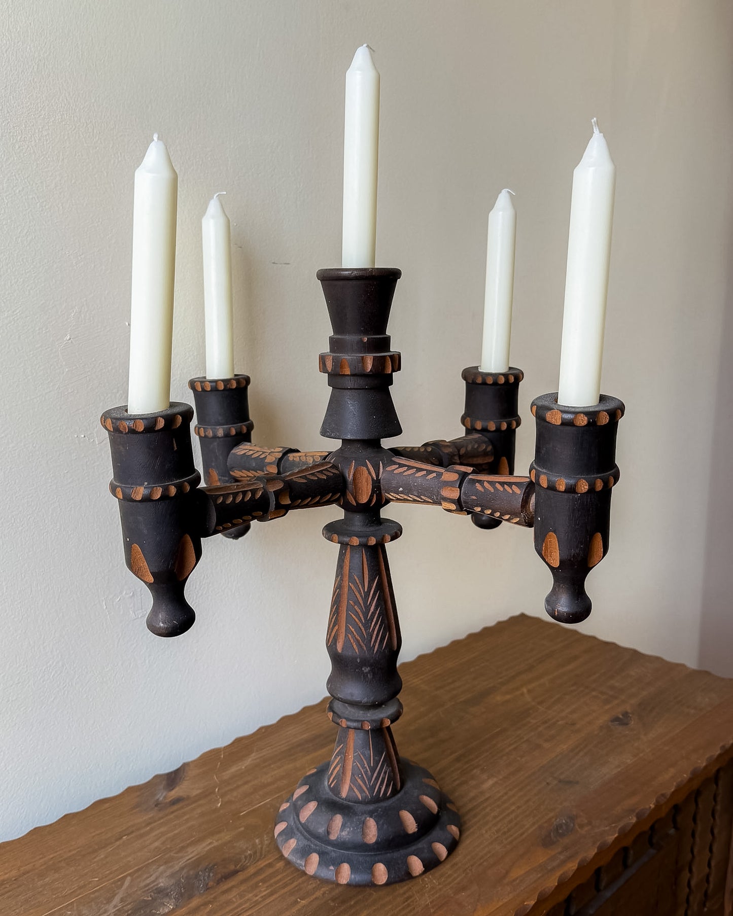 Carved wood candelabra