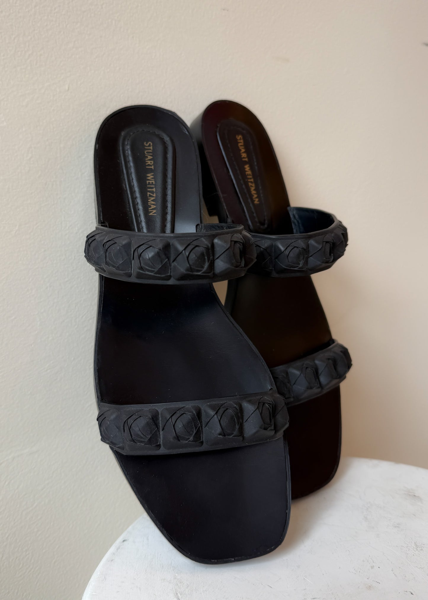 Stuart Weitzman black bud sandals