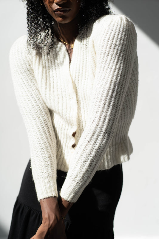 Rendez Vous white fuzzy peplum sweater