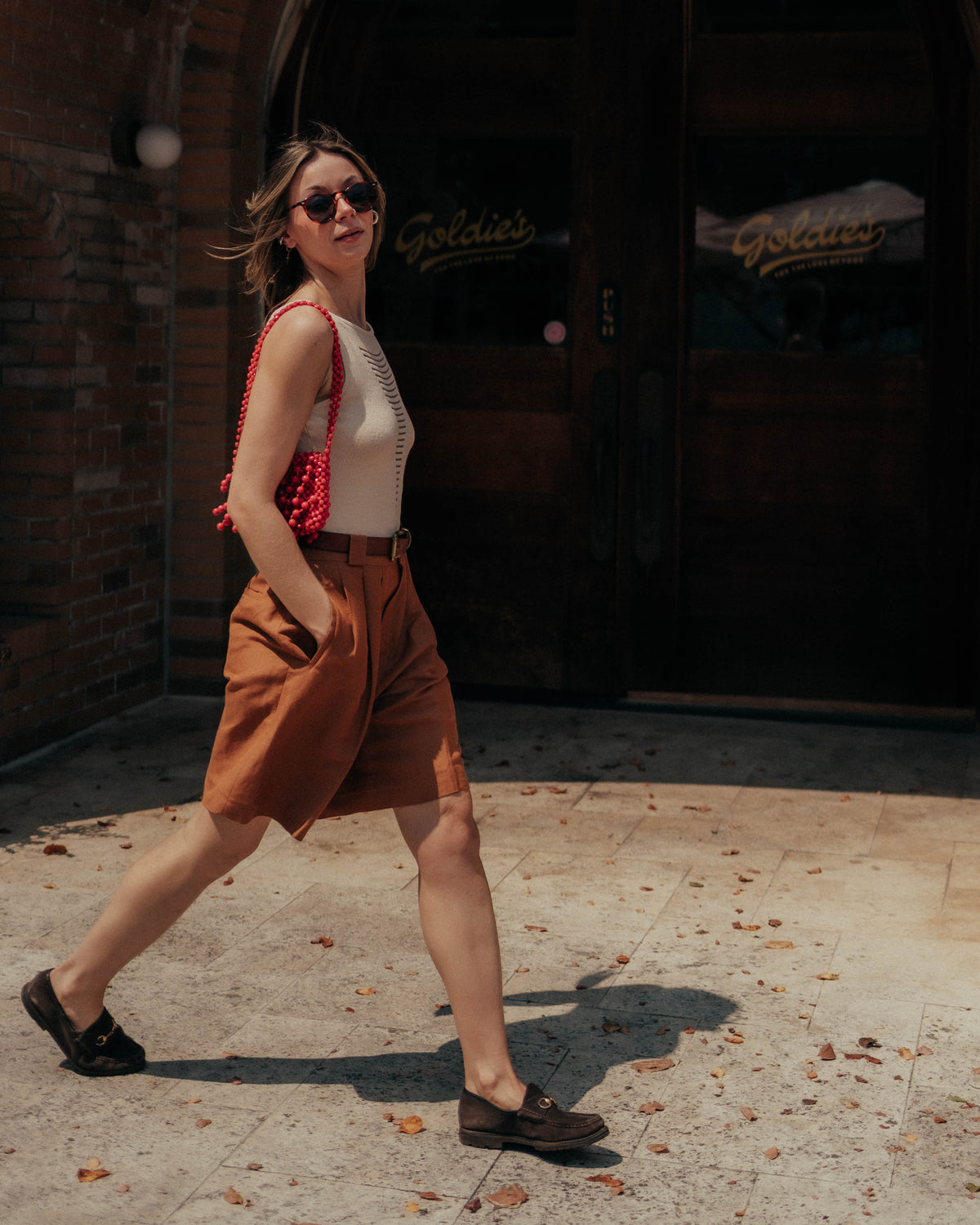 Giorgio Sant'Angelo camel linen shorts