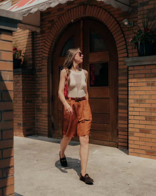 Giorgio Sant'Angelo camel linen shorts