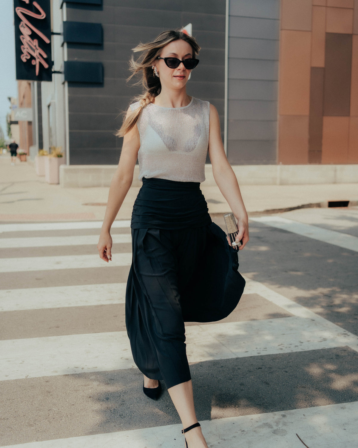 Black pleated cummerbund skirt