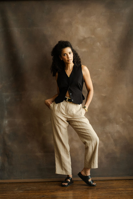 Oatmeal linen pinstripe pants