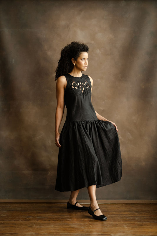 Ann Tijan for Kenar linen cutwork drop waist dress