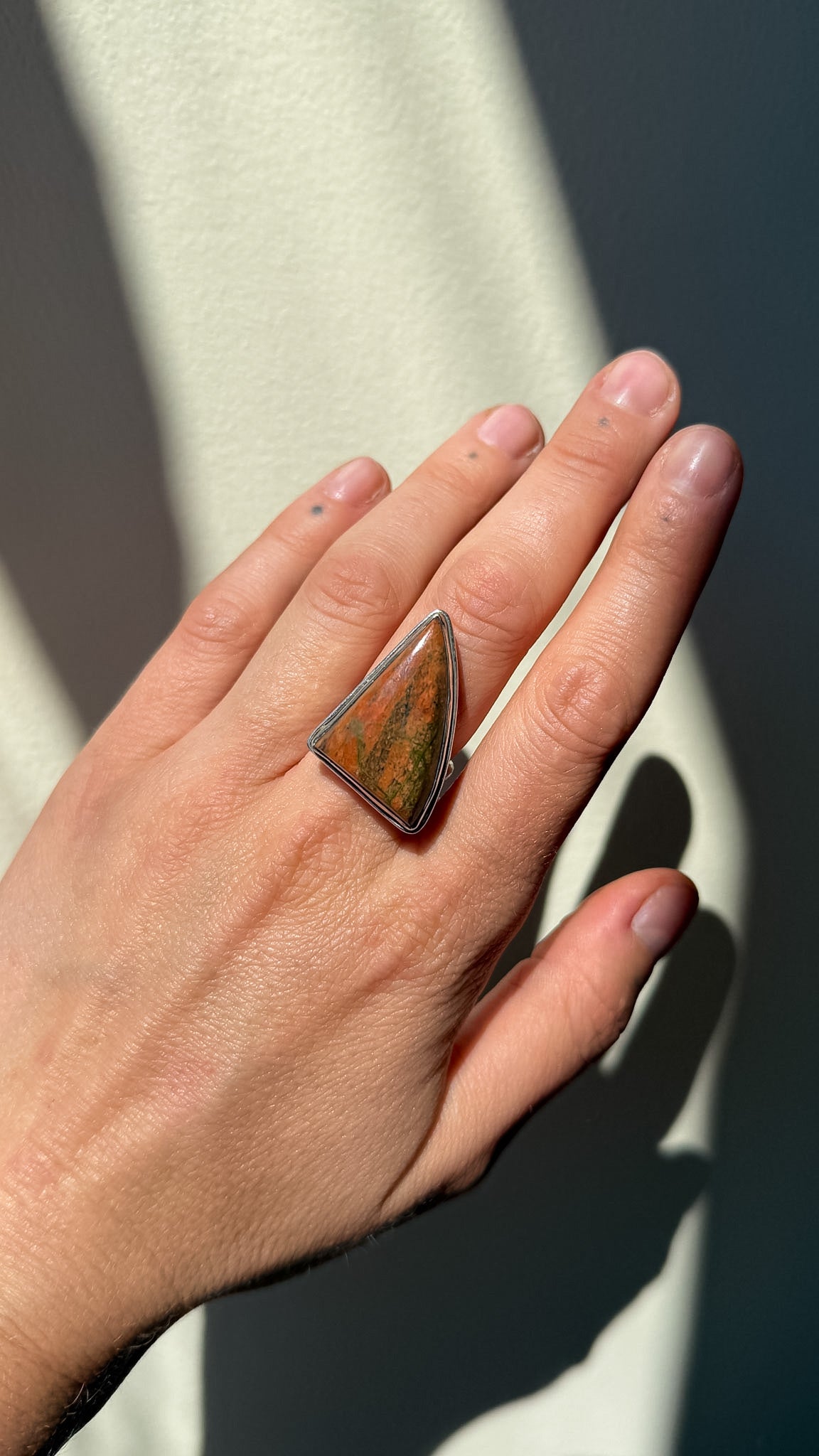 Unakite & sterling silver ring