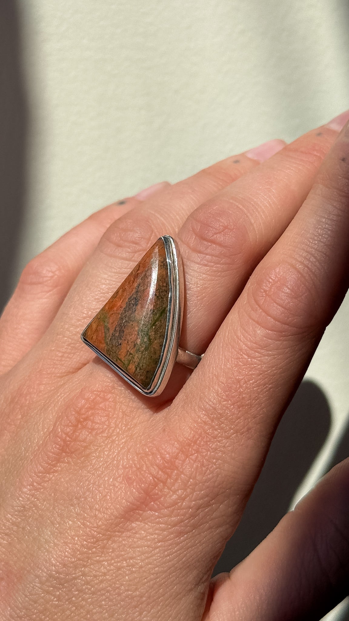 Unakite & sterling silver ring