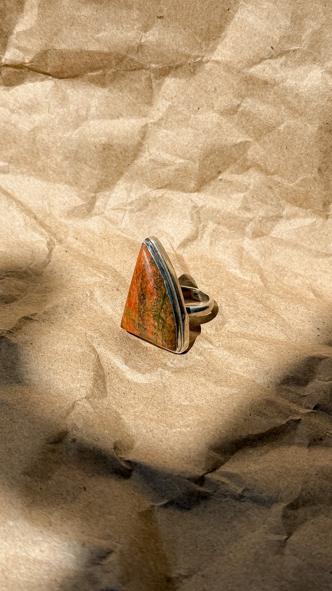 Unakite & sterling silver ring