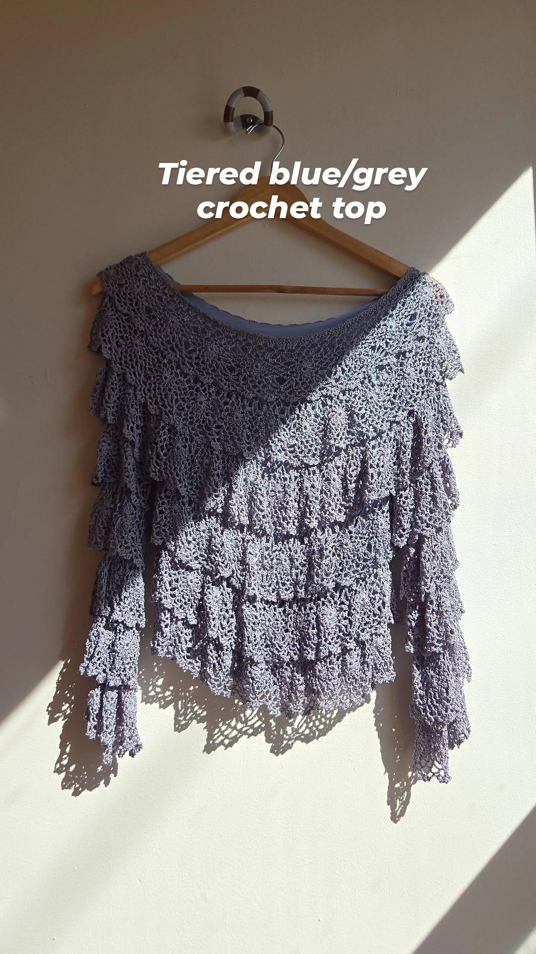 Shiba grey blue tiered crochet top