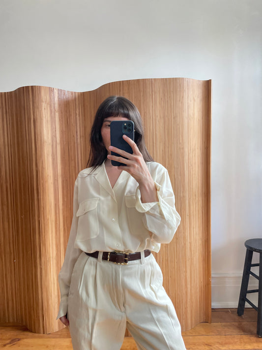 Ralph Lauren ivory silk pocket blouse