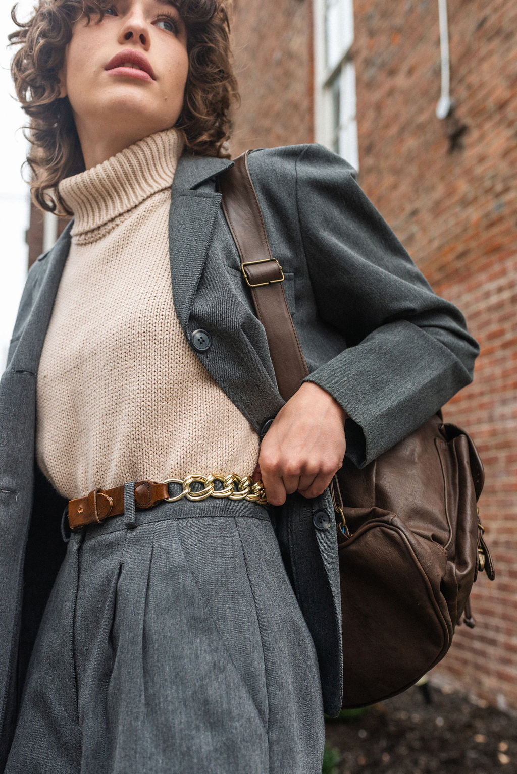 Tribeca Studio beige sleeveless turtleneck
